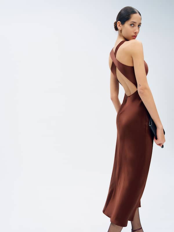 Casette Silk Dress - Mahogany
